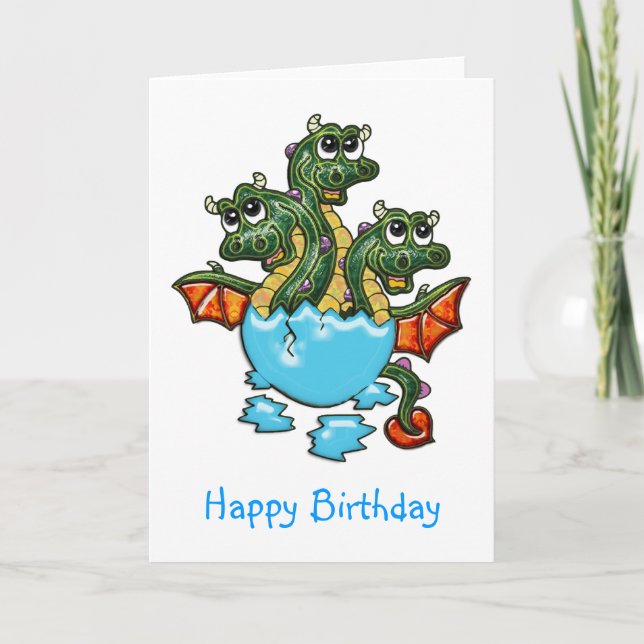 Dragon Triplets Hatching Birthday Card (Front)