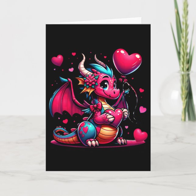 Dragon Valentine Hearts Animal Men Women Kids  Card (Front)