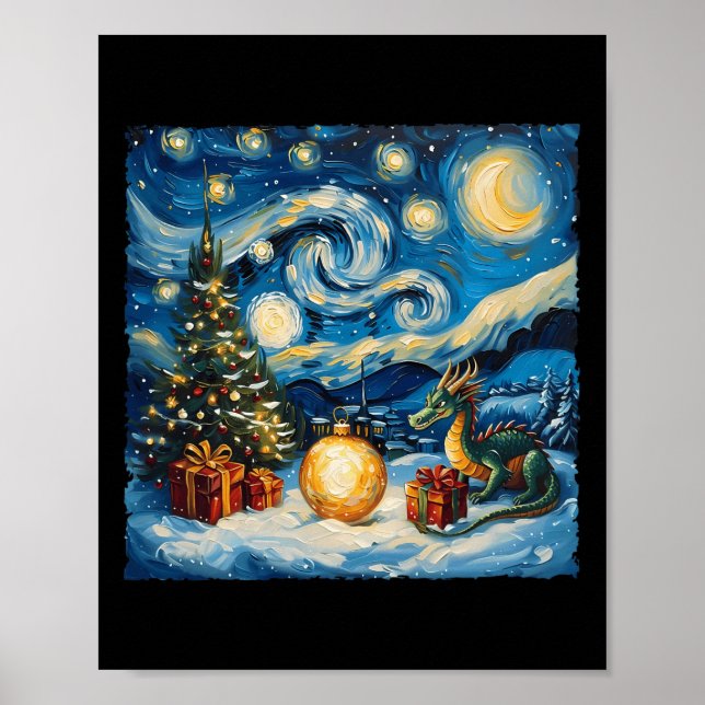 Dragon Van Gogh Style Starry Night Christmas Winte Poster (Front)