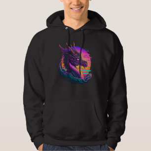Dragon Vaporwave Abstract Landscape Moon Tree Wate Hoodie