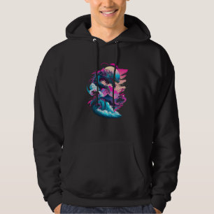 Dragon Vaporwave Abstract Landscape Moon Tree Wate Hoodie