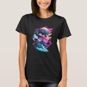 Dragon Vaporwave Abstract Landscape Moon Tree Wate T-Shirt