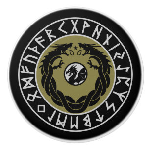 Dragon Viking Rune Protection Ceramic Knob