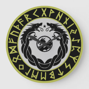Dragon Viking Rune Protection Large Clock