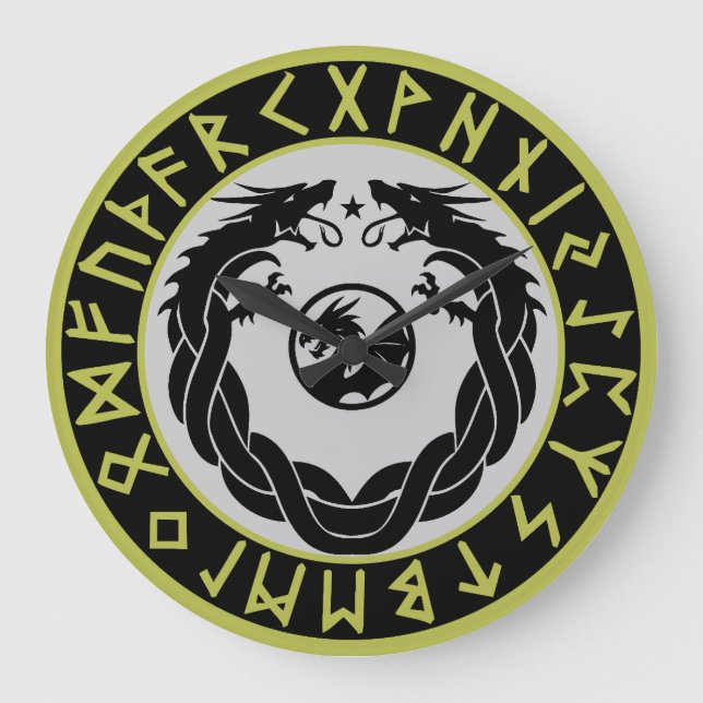 Dragon Viking Rune Protection Large Clock (Front)