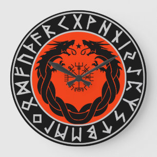 Dragon Viking Rune Protection Large Clock