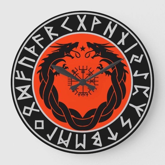 Dragon Viking Rune Protection Large Clock (Front)