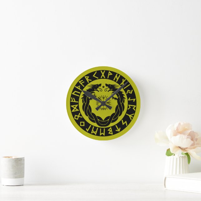 Dragon Viking Rune Protection Round Clock (Home)
