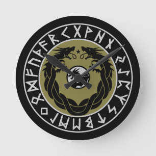 Dragon Viking Rune Protection Round Clock