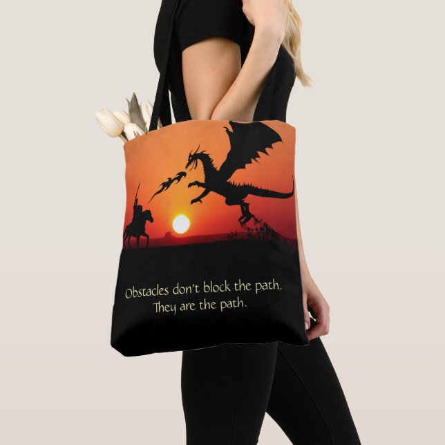 Dragon vs Knight Inspirational Motivational Tote Bag (Close Up)