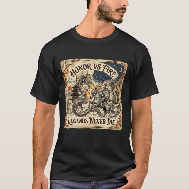 Dragon vs Knight Tattoo Fantasy Tee (Front)