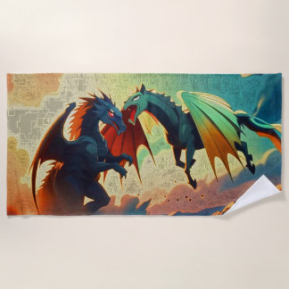 Dragon vs Pegasus - Fantasy Art Beach Towel