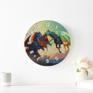 Dragon vs Pegasus - Fantasy Art Large Clock
