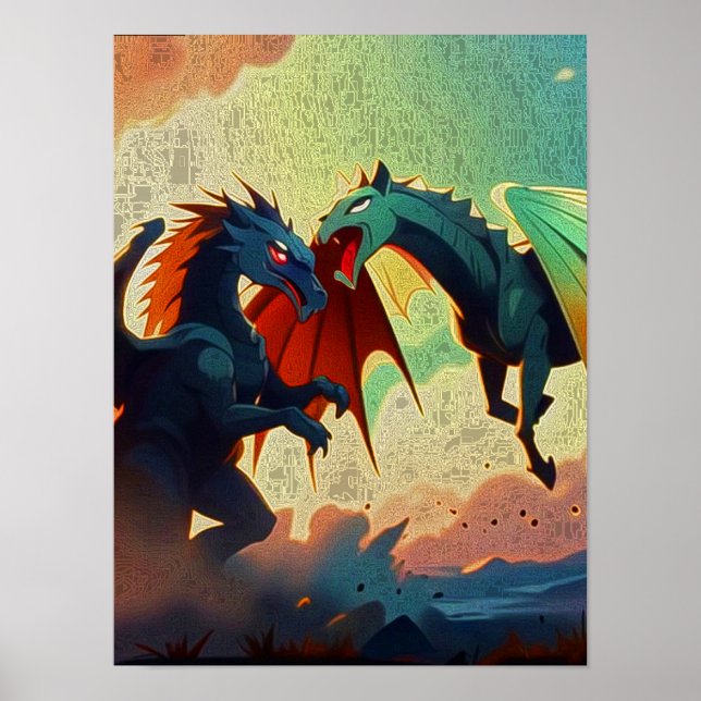 Dragon vs Pegasus - Fantasy Art Poster (Front)