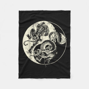 Dragon Vs Tiger Tattoo! Yin And Yang Beast Fight Fleece Blanket