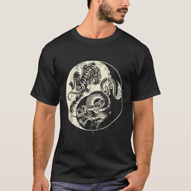 Dragon Vs Tiger Tattoo! Yin And Yang Beast Fight  T-Shirt (Front)