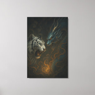 Dragon vs White Tiger – Mystical Fantasy Wall Art