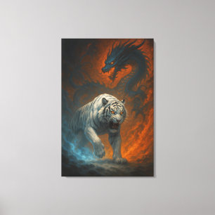 Dragon vs White Tiger – Mystical Fantasy Wall Art