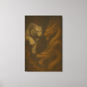 Dragon vs White Tiger – Mystical Fantasy Wall Art