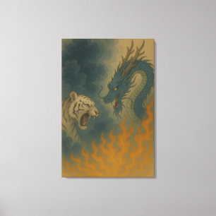 Dragon vs White Tiger – Mystical Fantasy Wall Art