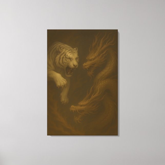 Dragon vs White Tiger – Mystical Fantasy Wall Art  (Front)