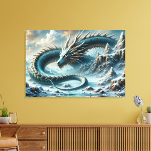 Dragon wakes up in an icy world canvas print