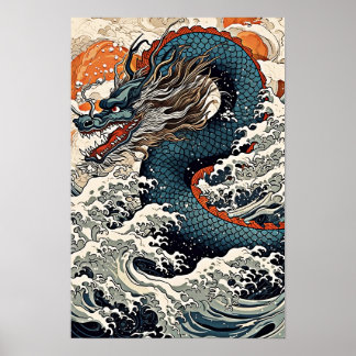 Dragon Wall Poster, Japanese Art Illustration Poster
