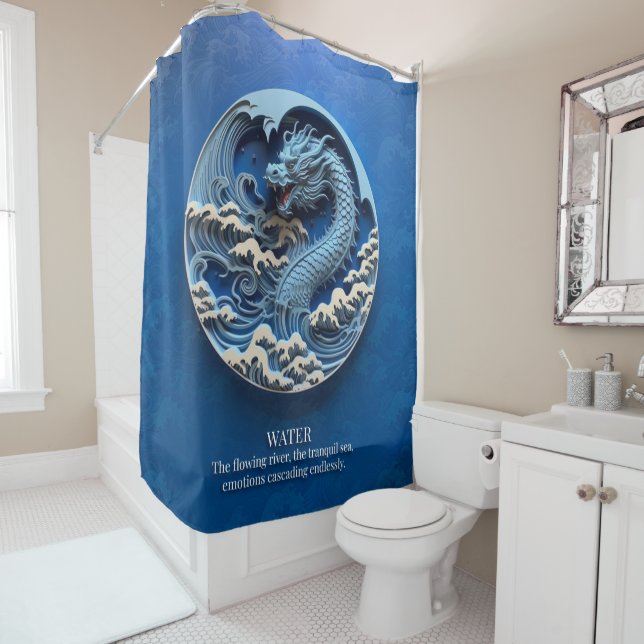 Dragon Water Element Ocean Waves Sea River Blue Shower Curtain (In Situ)