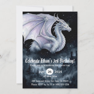 Dragon Watercolor Birthday Invitation