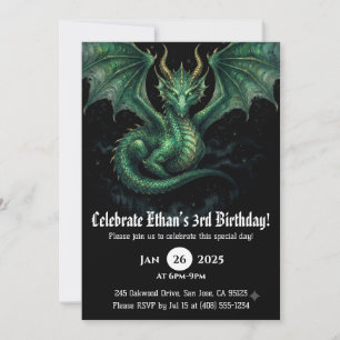 Dragon Watercolor Birthday Invitation
