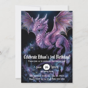 Dragon Watercolor Birthday Invitation
