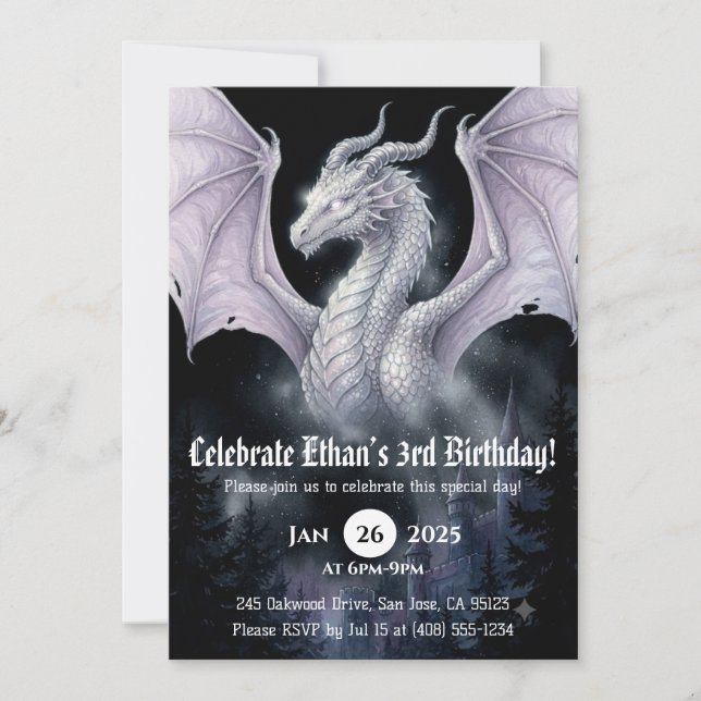 Dragon Watercolor Birthday Invitation (Front)