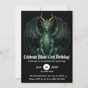 Dragon Watercolor Birthday Invitation