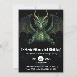 Dragon Watercolor Birthday Invitation