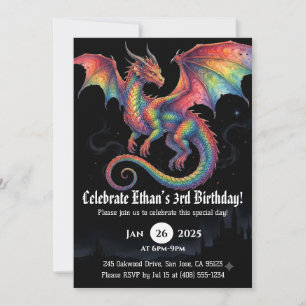 Dragon Watercolor Birthday Invitation