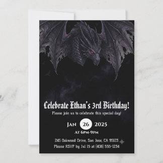Dragon Watercolor Birthday Invitation