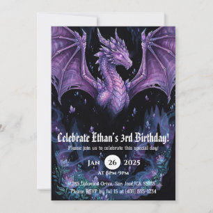Dragon Watercolor Birthday Invitation
