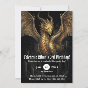Dragon Watercolor Birthday Invitation