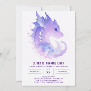 Dragon Watercolor Birthday Invitation