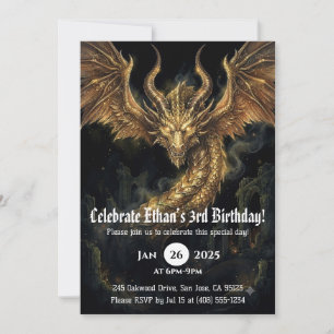 Dragon Watercolor Birthday Invitation
