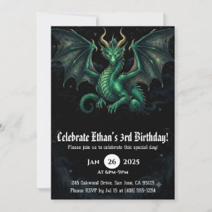Dragon Watercolor Birthday Invitation