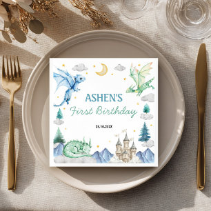 Dragon Watercolor Boy Birthday Napkin