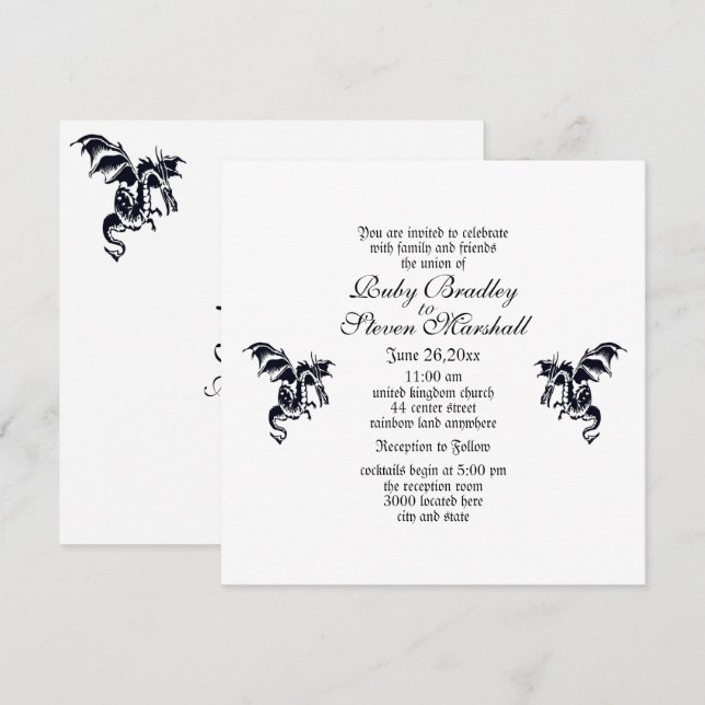  Dragon White Fantasy Wedding Theme Invitation (Front/Back)