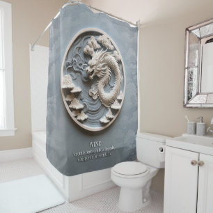 Dragon Wind Element Gray White  Shower Curtain