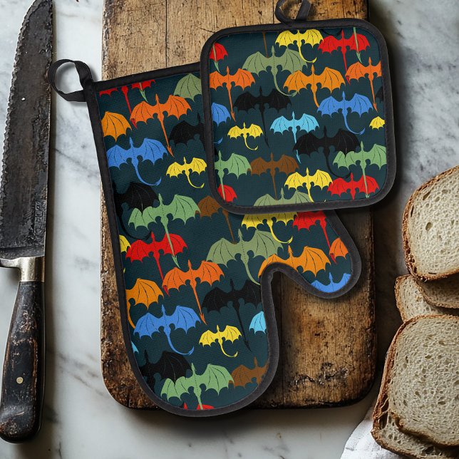  Dragon Wing Blue Flight Fantasy Oven Mitt & Pot Holder Set (Creator Uploaded)