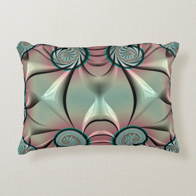 ~DRAGON WINGS Green Pink ~ Fractal Design ~ Decorative Cushion (Front)