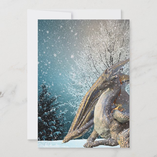 Dragon Winter Scene Snow Holiday Card (Front)