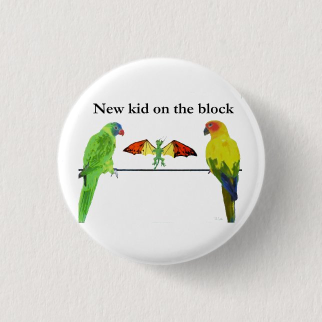 Dragon with Birds 3 Cm Round Badge (Front)