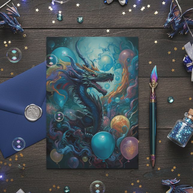 Dragon with Birthday Balloons  Card (Creator Uploaded)