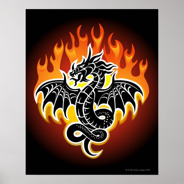 Dragon with flames in background poster (Front)